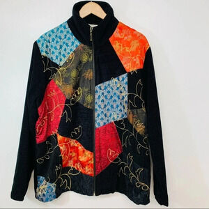 White Stag Patchwork Jacket Woman Large Full‎ Zip Colorful Pockets Textured